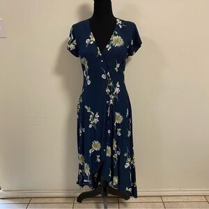 Free People Dress Women’s Size XS Floral Navy Lost In You Midi Dress High Low